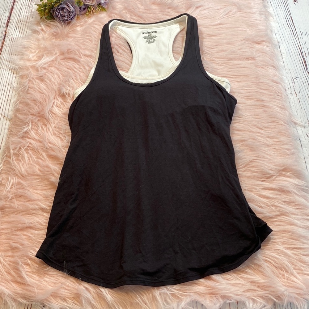 All Access Bandier White Ribbed Sports Bra with Black Tank Attachment sz M